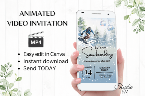 An Animated Snowboarding Trip Invitation: Instant Winter Fun