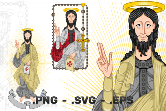 Apostle Santiago with RosaryParchment: A Sacred Vector Design