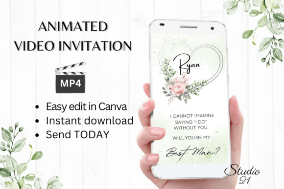 Best Man Proposal: Pink Roses Video Invitation Template