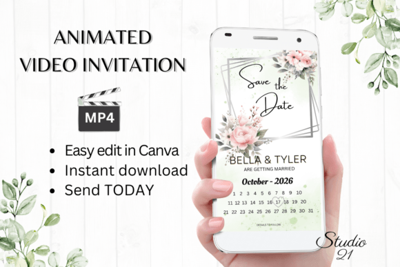 Elegant Floral Invitations: Pink Roses Save the Date W2272B