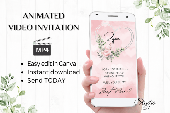 Pink Roses Best Man Proposal W3279BM: An Elegant Digital Invitation