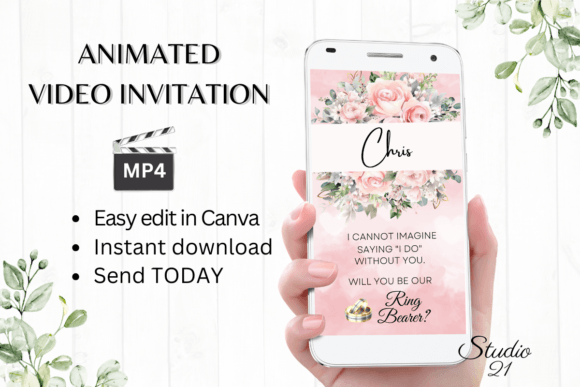 Pink Roses Ring Bearer Proposal: A Floral Script for Digital Invitations