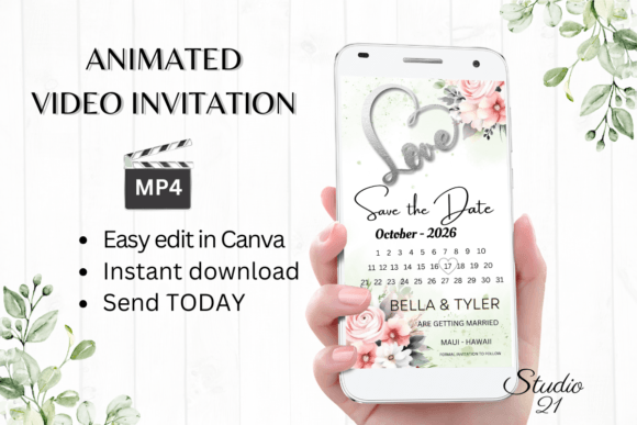 Pink Roses Save the Date W2270B: A Modern Digital Invitation