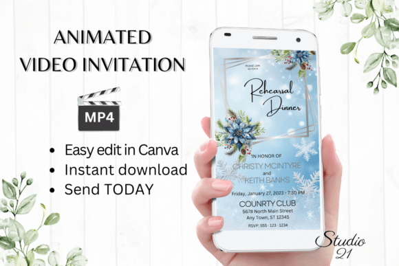 Winter Rehearsal Dinner Invite W7252: A Festive Digital Template